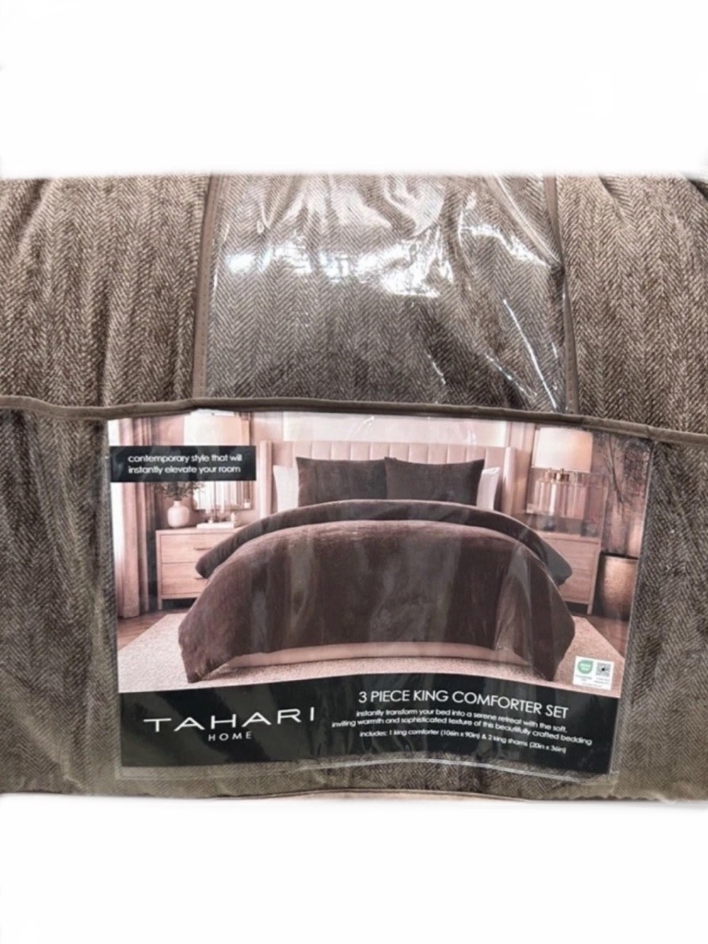 Tahari Brown 3 Piece King Comforter Set 106”x90”